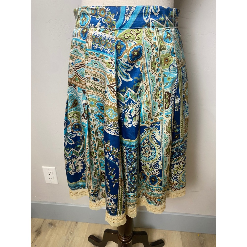 Rampage Blue Paisley Patchwork Satin Skirt Sequin Lace Trim Y2K Fairycore Size 0